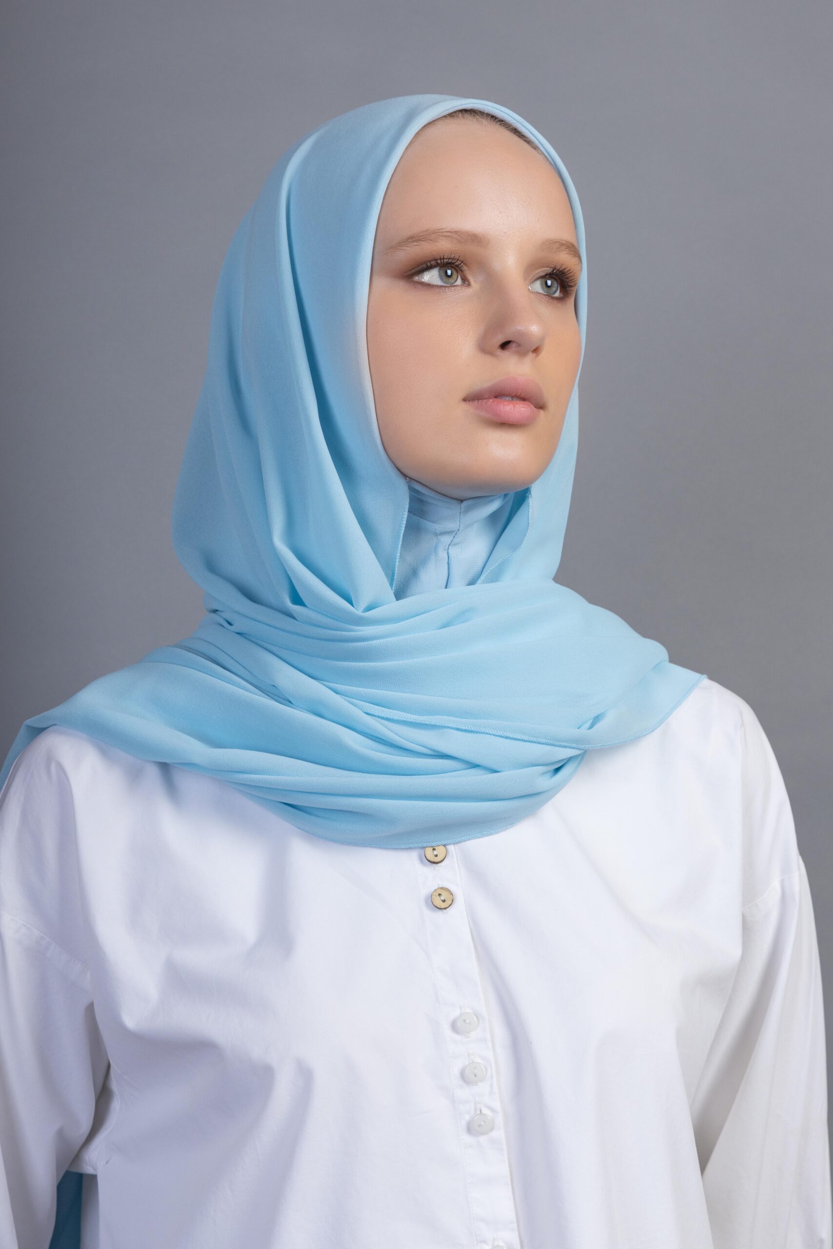Instant Crepe Hijab Right Side 2 Baby Blue