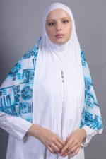 Easy to Wear Two Toned Front Knitted Print Jersey Crepe Hijab scarf - Image 2