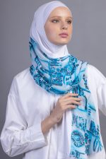 Easy to Wear Two Toned Front Knitted Print Jersey Crepe Hijab scarf - Image 3