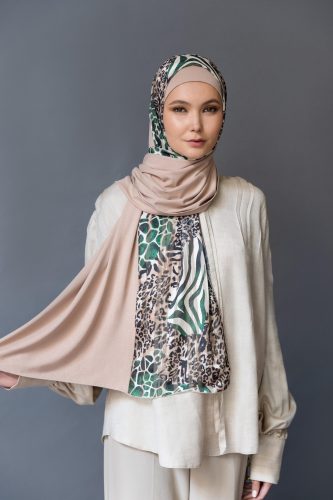 Two Toned Print Crepe Jersey Front Green Brown Nude